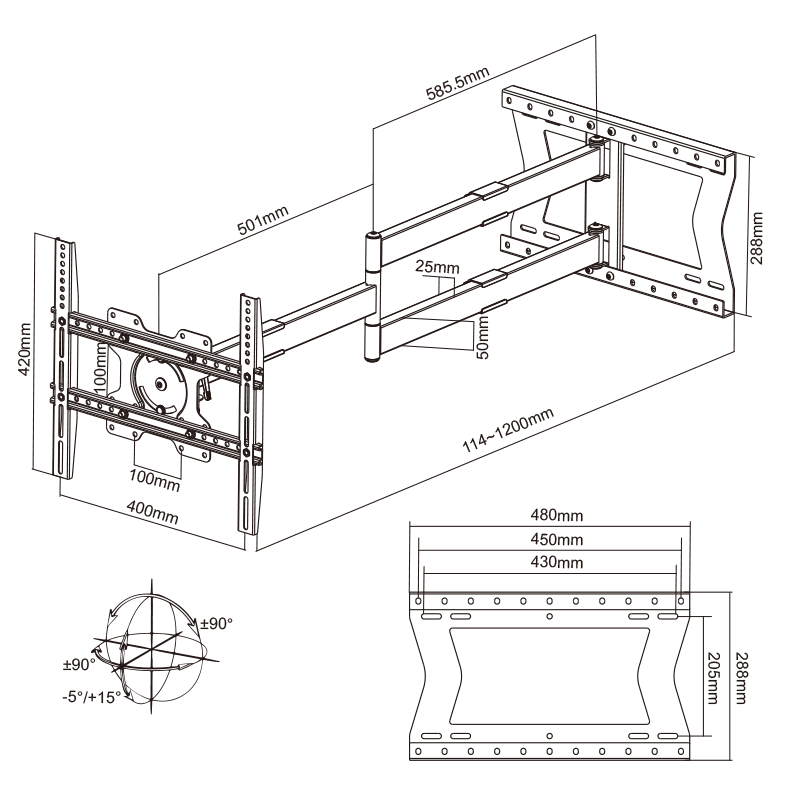 XTRARM 2e Kansje Ferrom 120 cm Rotate 400 TV beugel zwart