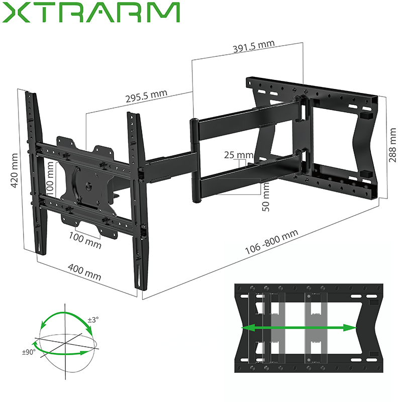 XTRARM Tantal 80 cm Fixed - Soporte TV de pared Negro