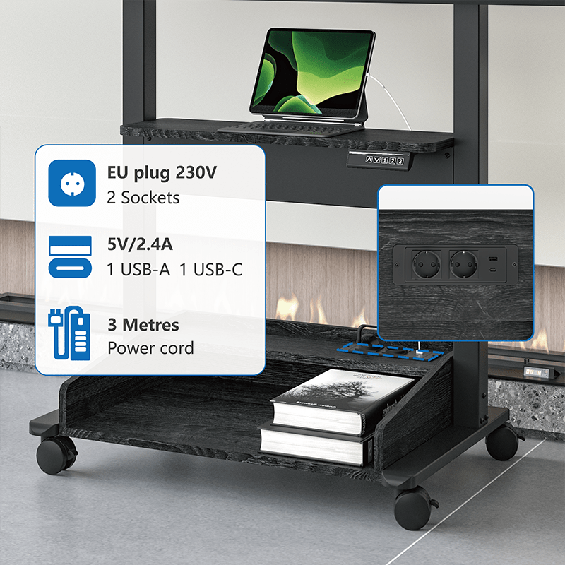 DQ Wandsteun Zelos zwart Mobiel – Elektrisch staand tv-meubel