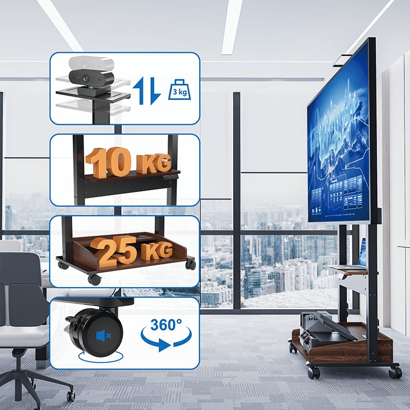 DQ Wall-Support Zelos nogal negro Móvil – Soporte Tv de pie eléctrico