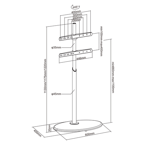 XTRARM Arius Soporte Tv de pie Oval Negro