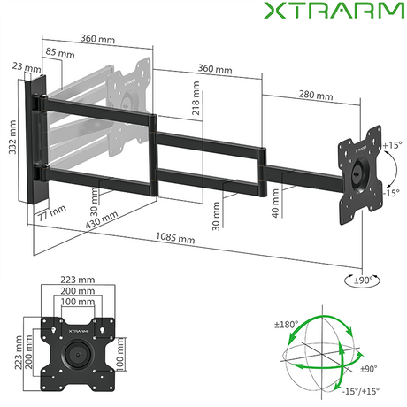 XTRARM Axis XL 108,5 cm Negro - Soporte de TV giratorio e inclinable