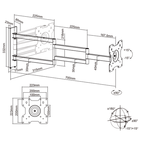 XTRARM Axis XL 70 cm Draai- en Kantelbare TV beugel wit
