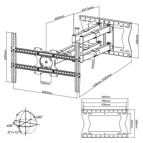 XTRARM Cratos 100 cm doble Rotate VESA 600 - Soporte TV de pared Blanco