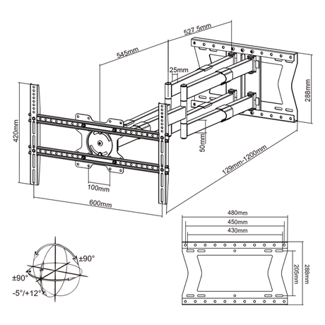 XTRARM Cratos 120 cm doble Rotate VESA 600 - Soporte TV de pared Blanco