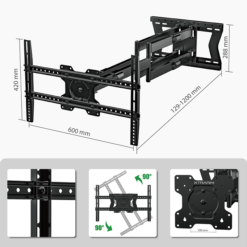 XTRARM Cratos 120 cm doble Rotate VESA 600 TV - Soporte TV de pared Negro
