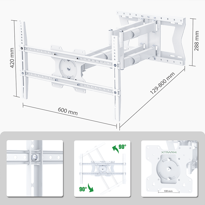 XTRARM Cratos 80 cm doble Rotate VESA 600 - Soporte TV de pared Blanco