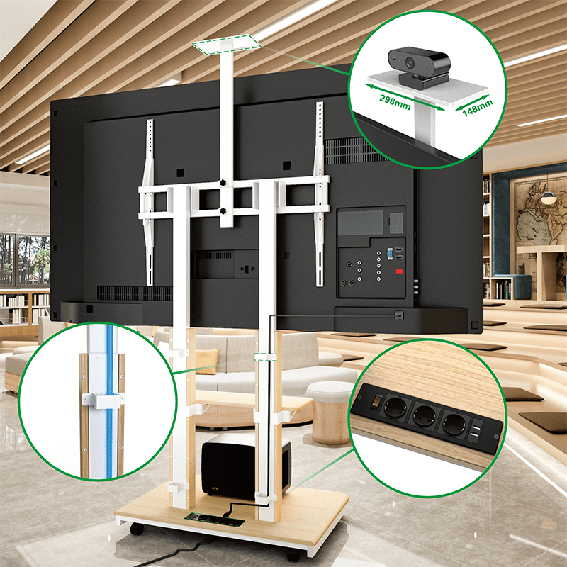 XTRARM Duolite blanco/haya Móvil – Soporte Tv de pie eléctrico