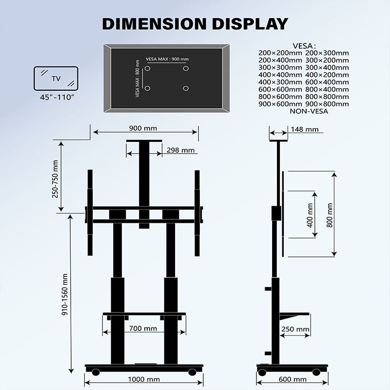 XTRARM Duolite blanco/haya Móvil – Soporte Tv de pie eléctrico