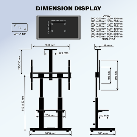 XTRARM Duolite negro Móvil – Soporte Tv de pie eléctrico