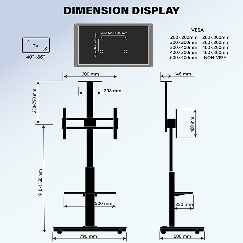 XTRARM Elite blanco/haya Móvil – Soporte Tv de pie eléctrico