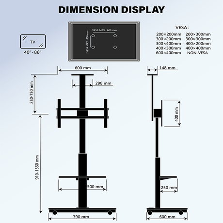 XTRARM Elite blanco/haya Móvil – Soporte Tv de pie eléctrico