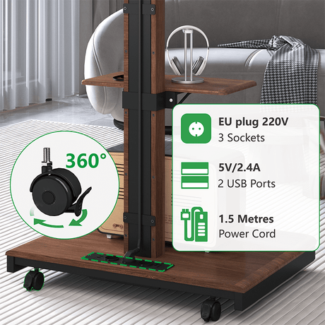 XTRARM Elite zwart/walnoot Mobiel – Elektrisch staand tv-meubel