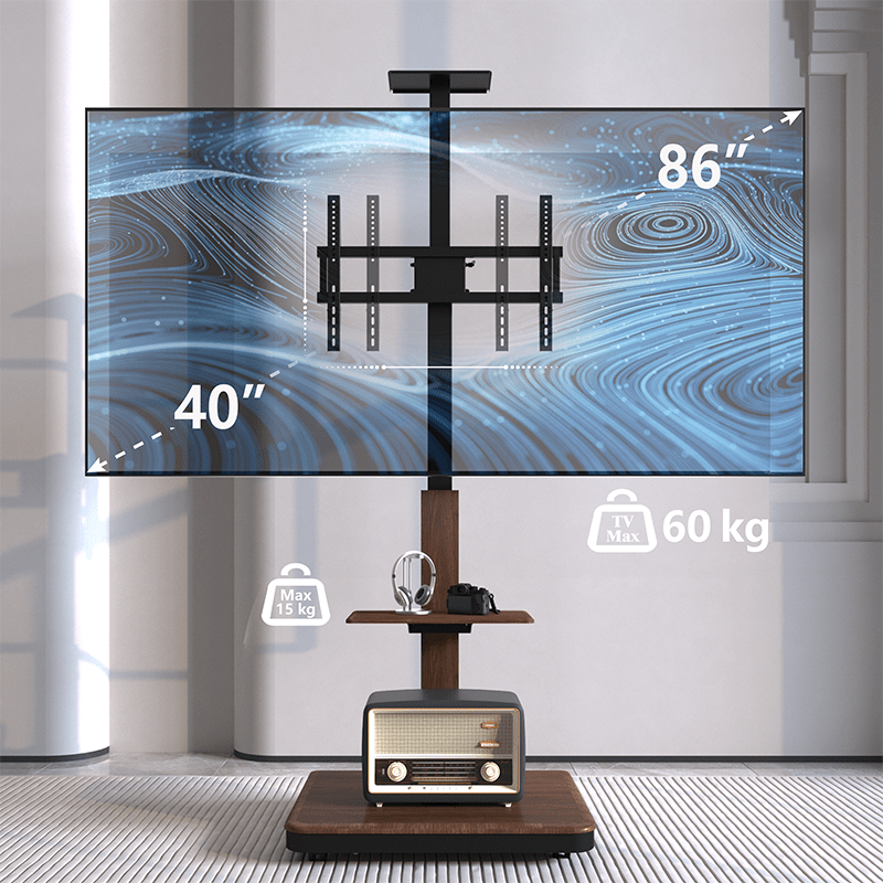 XTRARM Elite zwart/walnoot Mobiel – Elektrisch staand tv-meubel