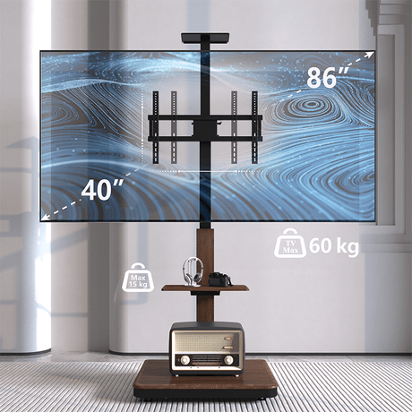 XTRARM Elite zwart/walnoot Mobiel – Elektrisch staand tv-meubel