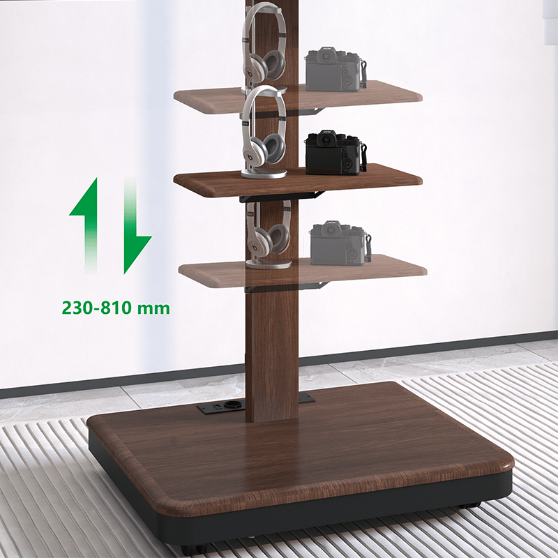 XTRARM Elite zwart/walnoot Mobiel – Elektrisch staand tv-meubel