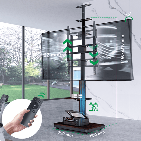 XTRARM Elite zwart/walnoot Mobiel – Elektrisch staand tv-meubel