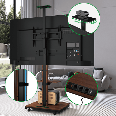 XTRARM Elite zwart/walnoot Mobiel – Elektrisch staand tv-meubel