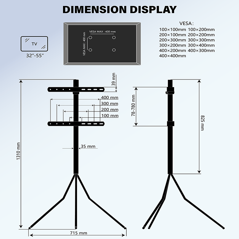 XTRARM Juno Trípod 400 - Soporte TV de suelo Negro