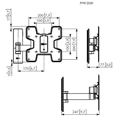 Vogel's Professional PFW 2030 24 cm Giratorio - Soporte TV de pared Negro