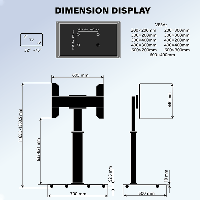 XTRARM Proton 100 Pie-TV Negro: Elegancia y Funcionalidad en un Soporte Versátil