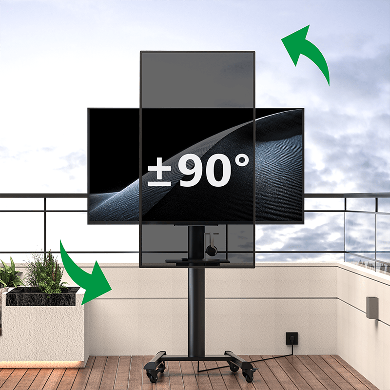 XTRARM Proton 100 mobiele tv-standaard met plank, stopcontacten, USB-poorten, hoogte VESA. 135 cm, portretformaat, 32-75 inch, 40 kg zwart XTRARM Proton 100 mobiele tv-standaard met plank, stopcontacten, USB-poorten, hoogte VESA. 135 cm, portretformaat, 32-75 inch, 40 kg zwart