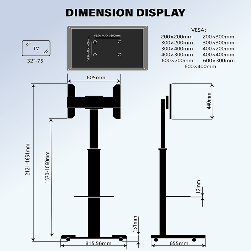 XTRARM Soporte Móvil para Televisión Proton 500 Pie-TV Negro: Funcionalidad y Estilo inigualables