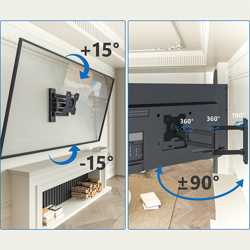 DQ Wandsteun Rotate XL 70 cm Draaibaar TV-meubel - Wand TV-meubel Zwart