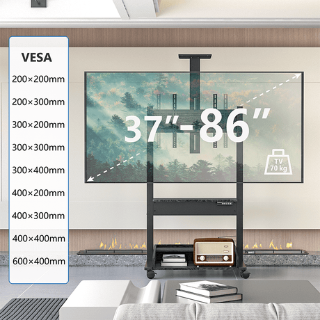DQ Wandsteun Zelos zwart Mobiel – Elektrisch staand tv-meubel