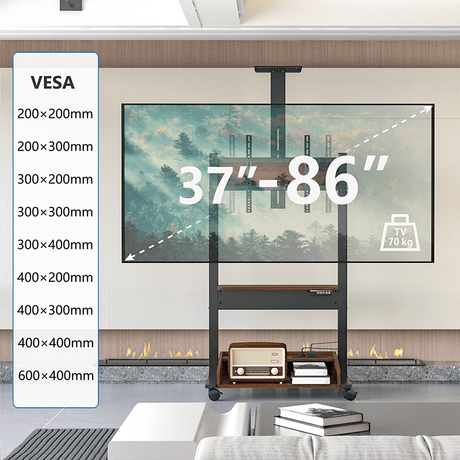 DQ Wall-Support Zelos nogal negro Móvil – Soporte Tv de pie eléctrico