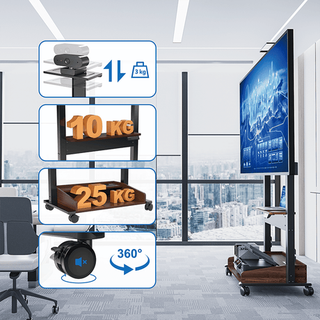 DQ Wall-Support Zelos nogal negro Móvil – Soporte Tv de pie eléctrico