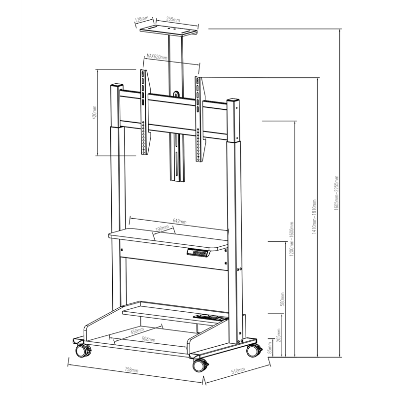 DQ Wall-Support Zelos nogal negro Móvil – Soporte Tv de pie eléctrico