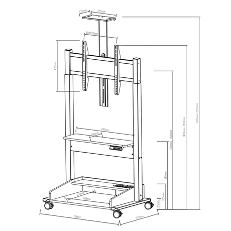 DQ Wall-Support Zelos nogal negro Móvil – Soporte Tv de pie eléctrico